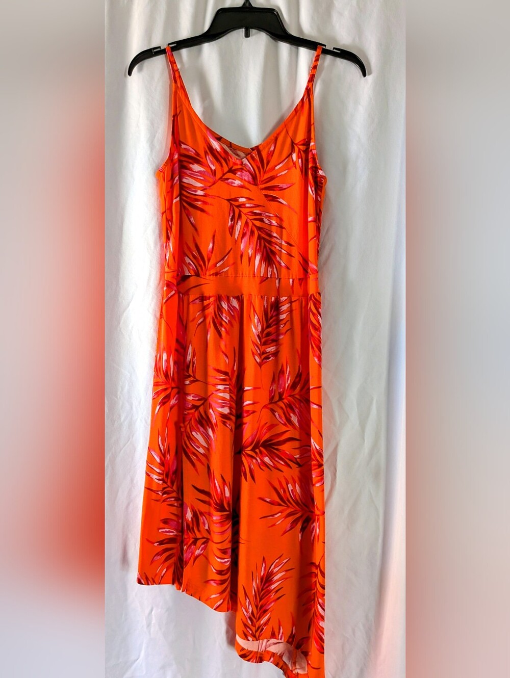 NWOT Venus Orange Hawaiian Tropical Leaf Print Tank Asymmetrical Dress Sz. M
